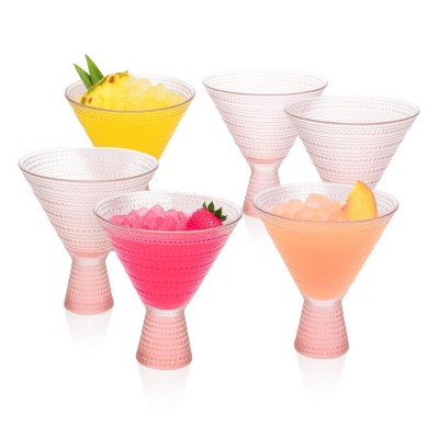 Vintage Rose Pink Hobnail Lowball Martini Glasses - 9oz