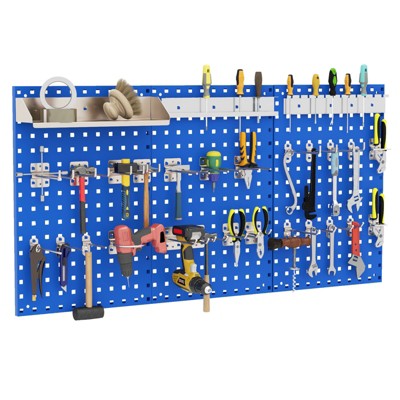 Costway 3 Pcs Pegboard Wall Organizer w/25 Hooks Drill Bit Holder Screwdriver Holder Navy/Black