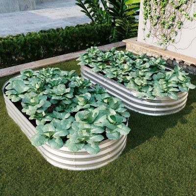 WELLFOR 2pc Metal Outdoor Garden Bed Silver 36"x72"