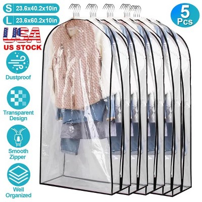 Racxily 5 Pack Garment Bag for Hanging Clothes Dustproof Waterproof Hanging Clothes Storage Bag Clear