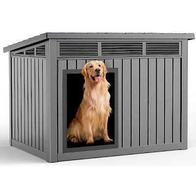 Yardgrace Weatherproof with Gas Strut Slanted Airflow Design Sloping Roof Dog Kennel