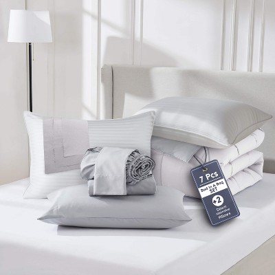 Nestl 9 Piece Reversible Comforter Set, Bed in a Bag, All in one Bed Set with Down Alternative Pillows