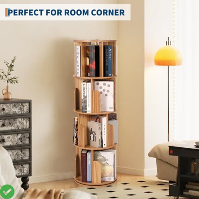 Wooden Rotating Bookshelf 4-Tier 360¡ã Display Floor-Standing Bookcase Multi-Functional Storage Organizer