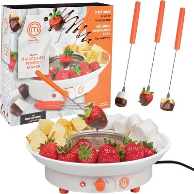 MasterChef Chocolate Fondue Maker- Halloween Candy Bar Melter, Charcuterie Must Have- Electric Dessert Fondue Pot Set w 4 Forks & Party Serving Tray