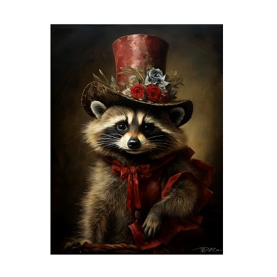 Canvas Wall Art - Momart 'Cute Raccoon With A Red Hat Baroque Style 1' Wall Art for Living Room, Bedroom, or Office Décor by Trademark Fine Art - 14 x
