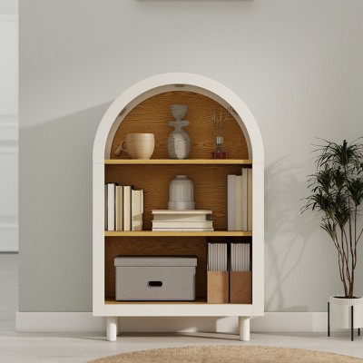 Arched Bookshelf with White Woodgrain Finish,3-Tier Vertical Small Bookcase for Bedroom Living Room Entryway-3irtyhousy