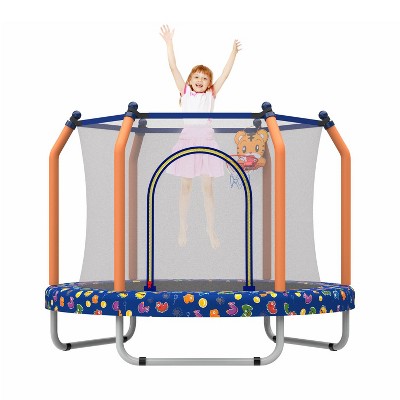 Belatt 55" Kids Indoor/Outdoor Trampoline with Safety Net & Basketball Hoop – Blue