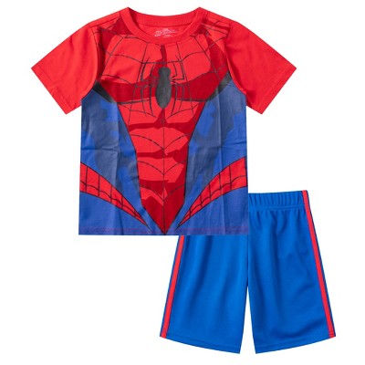 Marvel Avengers Spider-Man Boys’ T-Shirt and Short Set for Toddler and Little Kids – Blue/Red
