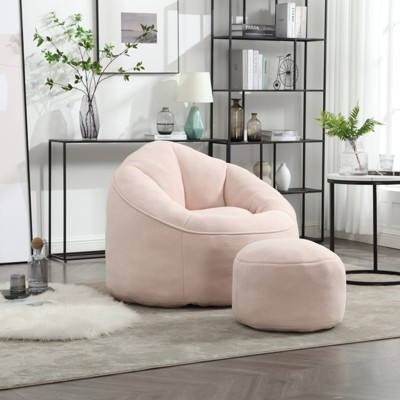 GlasFlength Bedding Bean Bag Sofa Chair High Pressure Foam, Padded Foam Padding Compressed Bean Bag With Footrest, Pink, 18.1"*17.7"*13"