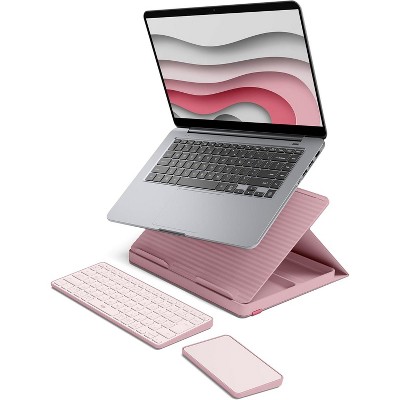 Logitech Casa Pop Up Desk Kit - Adjustable Laptop Stand for Desk, Wireless Keyboard & Touchpad, Pink (920-011237)