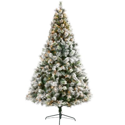 Nearly Natural 8-ft Flocked Oregon Pine Artificial Christmas Tree with 500 Clear Lights and 1172 Bendable Branches
