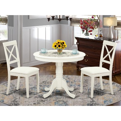Round Dining Table Set Linen White Kitchen Table with 2 Chairs