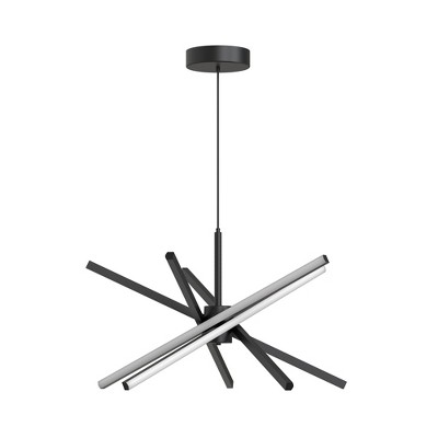 5-Light Black Modern LED Chandelier, Linear Pendant Light with Remote, 3-Color Dimmable for Dining Room Kitchen Island