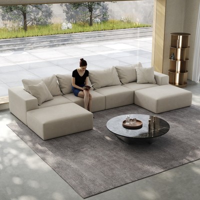 162" Oversized Chenille Upholstered Modular Sectional Sofa, Cloud Couch Set with 6 Pillows, No Assembly, Free Combination