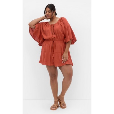 Women's Plus Size Harlow Lace Playsuit - ginger | CITY CHIC