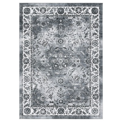 Vintage Floral Washable Area Rug - Non-Slip Thin Indoor Carpet with Distressed Print for Living Room, Bedroom & Dining Room