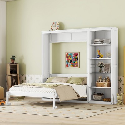 Full/Queen Size Murphy Bed Wall Bed with Shelves - ModernLuxe