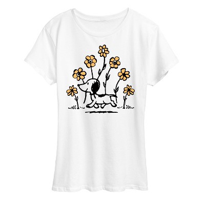 Women's - Peanuts - Vintage Snoopy 1950 with Yellow Flowers Short Sleeve Graphic T-Shirt