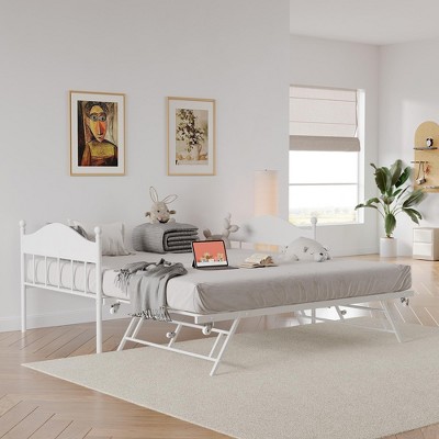 GustoWave Heavy Duty Metal Daybed with Pop Up Trundle, Twin Sofa Bed Frame with Headboards, Space Saving Daybed
