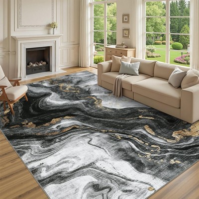 Washable Area Rugs for Living Room, Modern Abstract Rug Ultra Soft Non Slip Low Pile Rug, Bedroom Dining Room Kitchen Decor