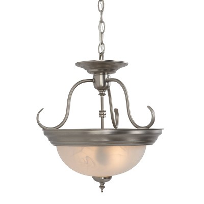 Yosemite 2-Light Semi-Flush Mount Light - Light Satin Nickel: Modern Glass Shade, UL Listed, Metal Body