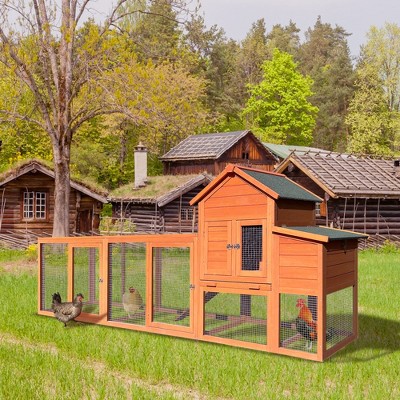 ORRD 122＂Large Wooden Chicken Coop,Outdoor Hen House with Nesting Box ,Wire Fence Poultry Cage