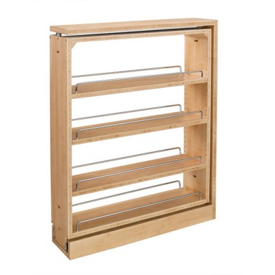 Rev-A-Shelf 432-BF-3C Narrow Vertical Wooden Pull Out Sliding Kitchen Cabinet Pantry Spice Rack Organizer with 4 Slide Out Space Saving Shelves