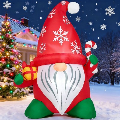 Joyfy 6 FT Tall Christmas Inflatable Outdoor Decoration, Gnome with Gift & Candy Cane Inflatable with LEDs for Xmas Party Indoor Outdoor Holiday Decor