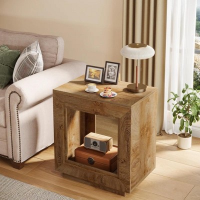 Brown Wood End Table Square Side Table Nightstands with Storage