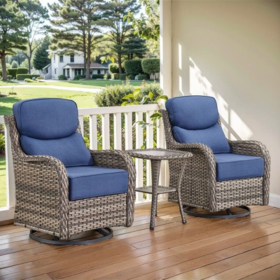 Outdoor Swivel Rocker Patio Chairs of 2 with 6 Inch Thick Cushions and Side Table, Swivel Outdoor Chairs 3PCS High Back Wicker Patio Furniture Set
