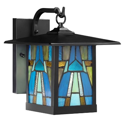 River of Goods 11.75" 1-Light Aqua Mission Style Outdoor Wall Lantern Sconce Bronze : ETL Listed, Metal & Glass
