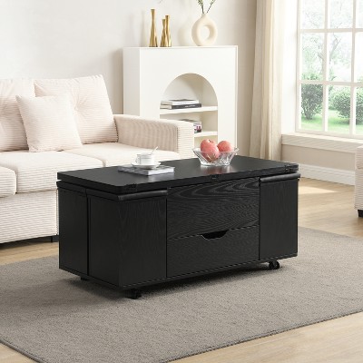 ModernLuxe Lift-Top Coffee Table Cocktail Table with 4 Storage Stools & Hidden Storage, Multi-Functional Mobile Center Table