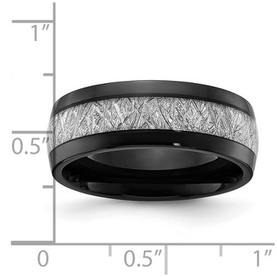Chisel Titanium Polished Black IP-plated with Imitation Meteorite Inlay 8mm Band Ring