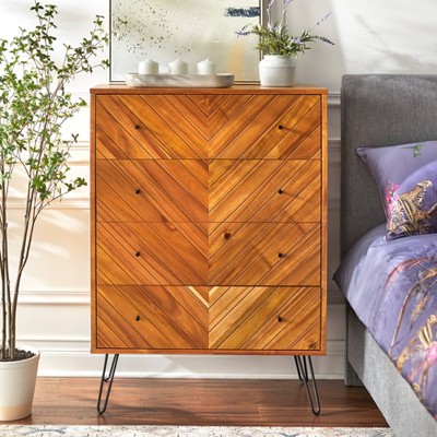 Alexandria 4 Drawer Chest Oak - Lifestorey: Modern Vertical Storage, MDF Veneer Finish, 47.3" High