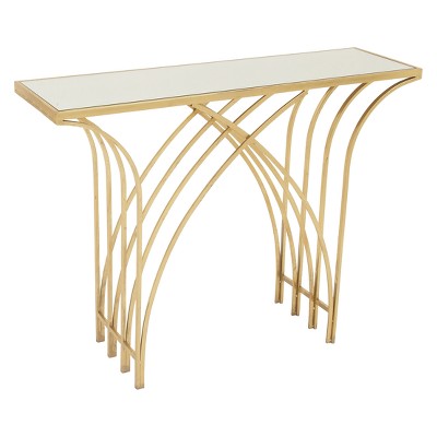 Metal and Mirror Art Deco Console Table Gold - Olivia & May: Sturdy, No Assembly, Modern Style