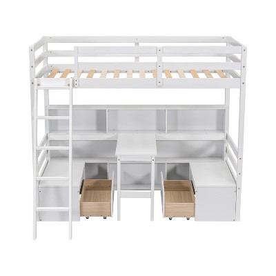 TiramisuBest Twin Loft Bed With Storage Shelves - White Pine Design