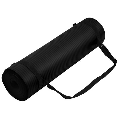 Fitvids 1/2-Inch Thick High Density Foam Exercise Yoga Mat with Carrying Strap, For Cushioning The Body Against Hard Floors, Black