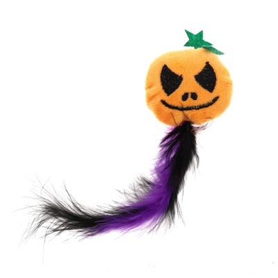 Unique Bargains Smirking Pumpkin Cat Teaser Toys with Feather Orange Purple 1 Pc