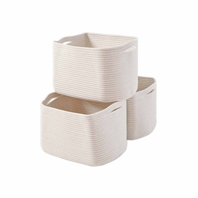 Aoibox Woven Cotton Rope Storage Baskets for Organizing Shelves Nursery Closet Book Toy Towel Organizer 3 Packs Off White