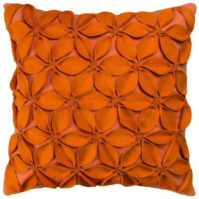 18"x18" Leaves Square Throw Pillow Orange - Rizzy Home: Cotton Blend, Indoor Decor, Zipper Closure