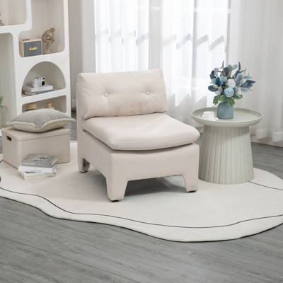 Linen House Hold Cushioned Deep Seat Armless Accent Single Lazy Chair ,Comfy Oversized Leisure Barrel Chairs for Living Room Home