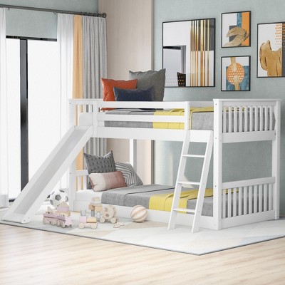 Twin Over Twin Bunk Bed with Convertible Slide and Ladder
