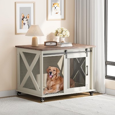 Dog Crate Furniture,Dog Kennel Furniture with Sliding Barn Door & Flip Top - 36" Large Pet Cage Divider, 360¡ã Wheels for Pets Up to 70Lbs