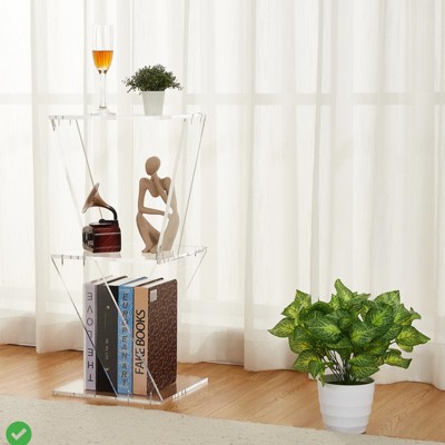 Acrylic Bookshelf 3-Tier Tree Design 11.8x11.8x27.4 Inch Clear Bookcase Display Organizer