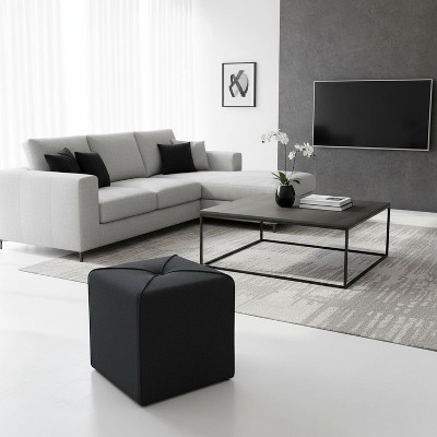 Homy Casa Square Upholstered Ottoman Pouf for Living Room Bedroom or Entryway, Charcoal Gray