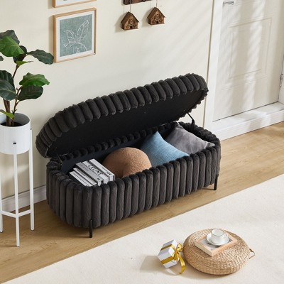 CAVINAS 49.2" Faux Fur Storage Ottoman Bench with Flip-Top Lid,Multi-Functional Footstool with Metal Legs,Storage Bench for Bedroom,Entryway,Charcoal
