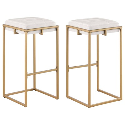 Coaster Set of 2 Nadia Modern Upholstered Square Bar Stools Beige/Gold