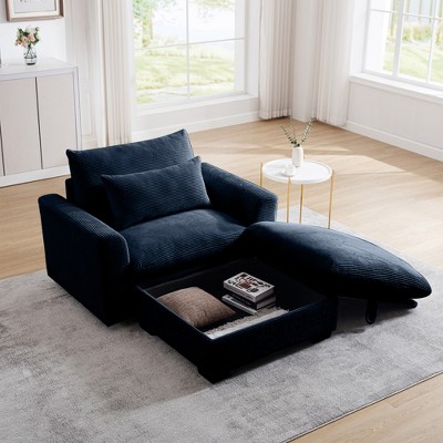 Modular Corduroy Modern Sofa with Storage Ottoman and Deep Cloud-Like Seat for Living Room or Bedroom