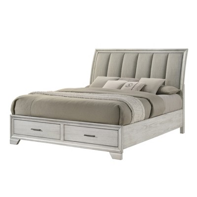 Queen Size Platform Bed with Upholstered Headboard and Two Storage Drawers