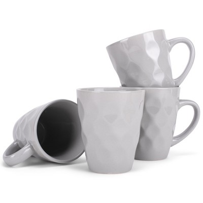 Elanze Designs Dimpled Silver Grey 12 ounce Glossy Ceramic Mugs Matching Set of 4